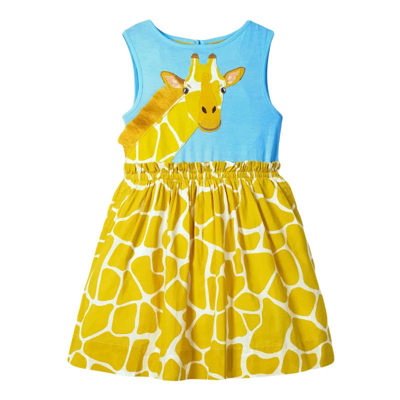 Girls Sleeveless Cotton Dress - Fun at the Zoo