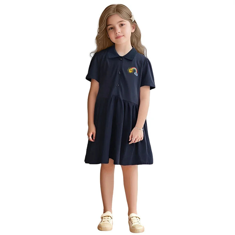 Girls Knitted Short Sleeve Dress with Collar