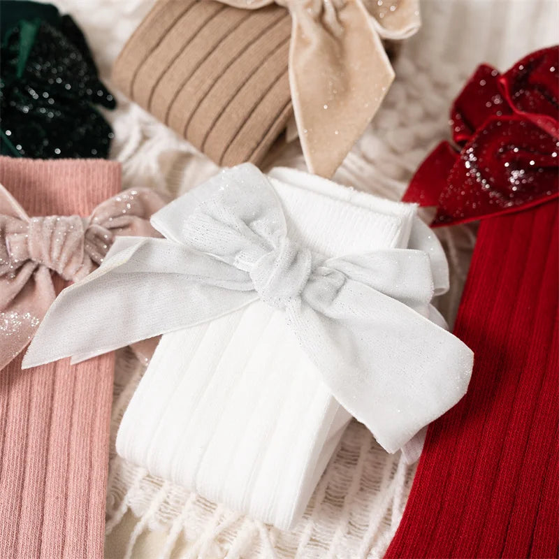 Sparkly Bow Knee High Socks