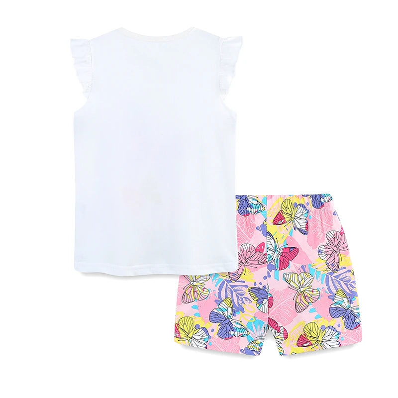 Girls Flutter Sleeve T Shirts and Shorts - Butterflies