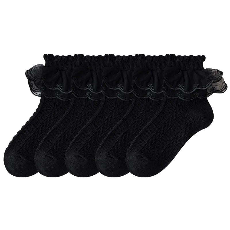 5 Pack Lace Ankle Socks (Black)