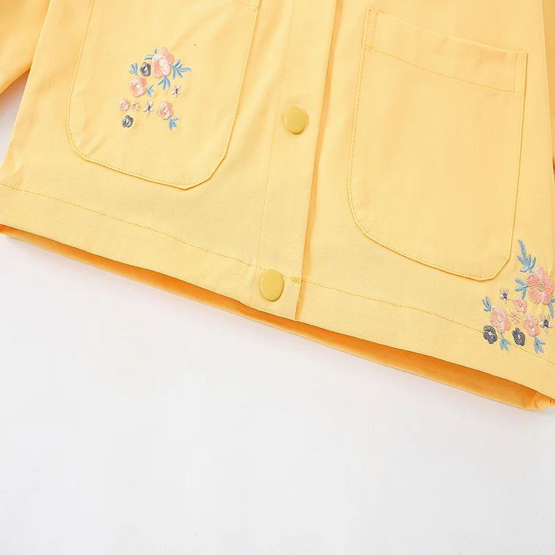 Girls Floral Embroidered Collar Jacket