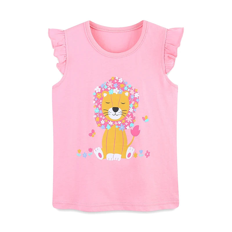 Girls Flutter Sleeve T Shirts and Shorts - Happy Lion