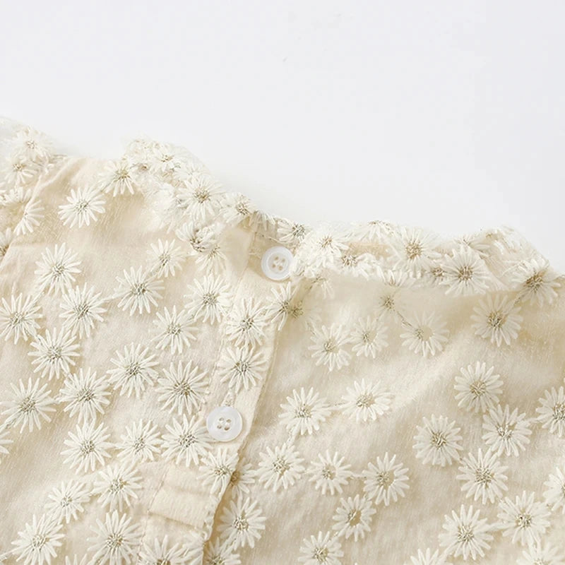 Girls Flutter Sleeve Embroidered Dress