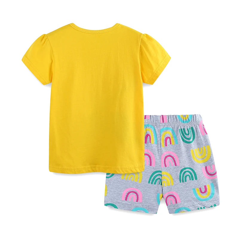 Girls T shirt + Shorts - Rainbow Dinosaur