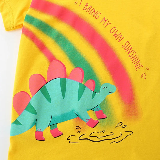 Girls T shirt + Shorts - Rainbow Dinosaur