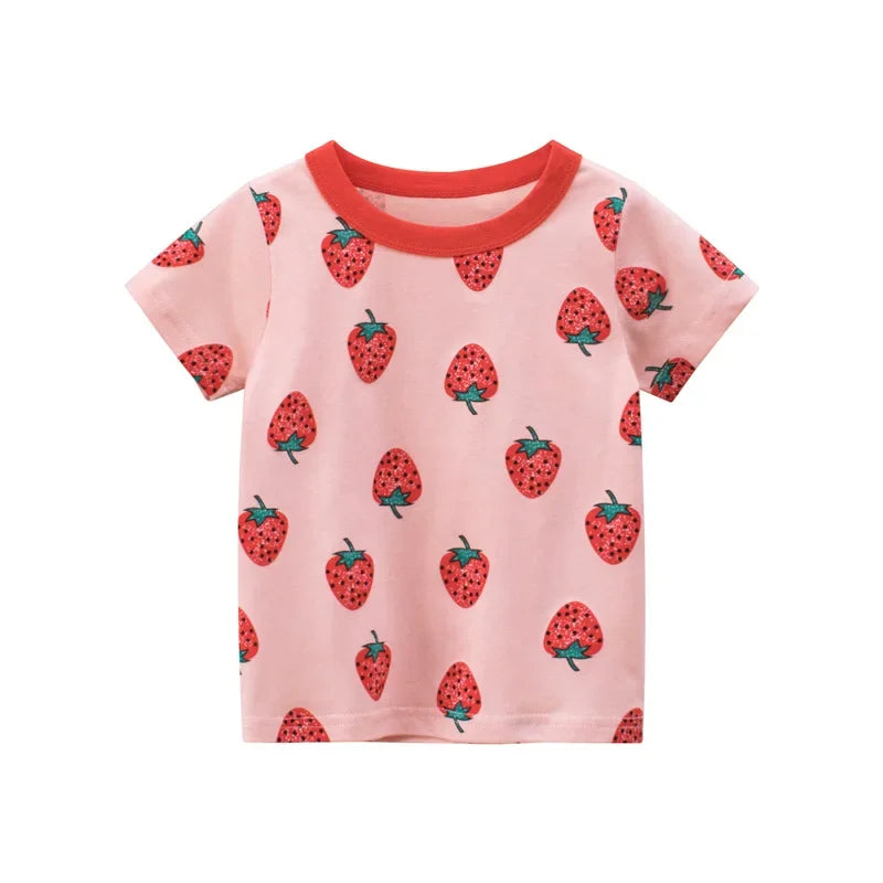 Girls Short Sleeve Allover Strawberry T Shirt