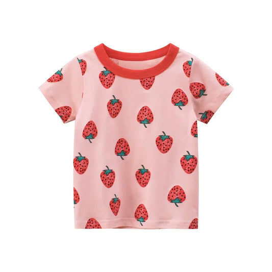 Girls Short Sleeve Allover Strawberry T Shirt