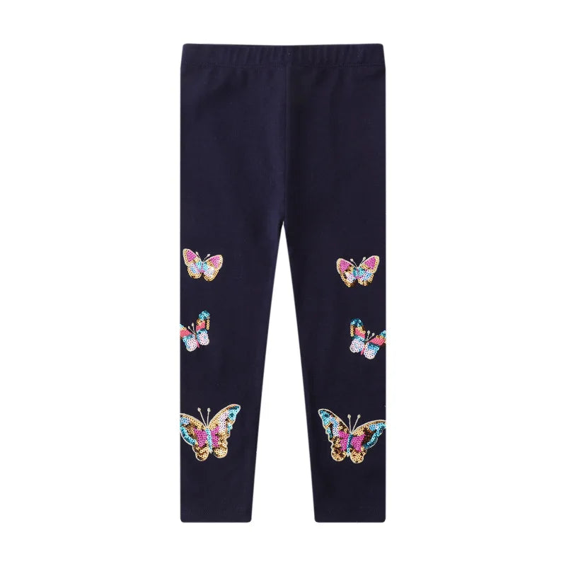 Girls Leggings - Navy Sequined Butterflies