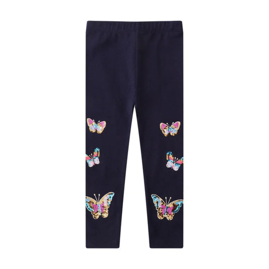 Girls Leggings - Navy Sequined Butterflies