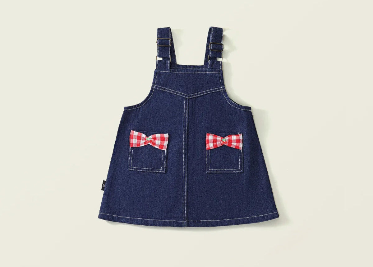 Girls Denim Skirt set with Red gingham shirt