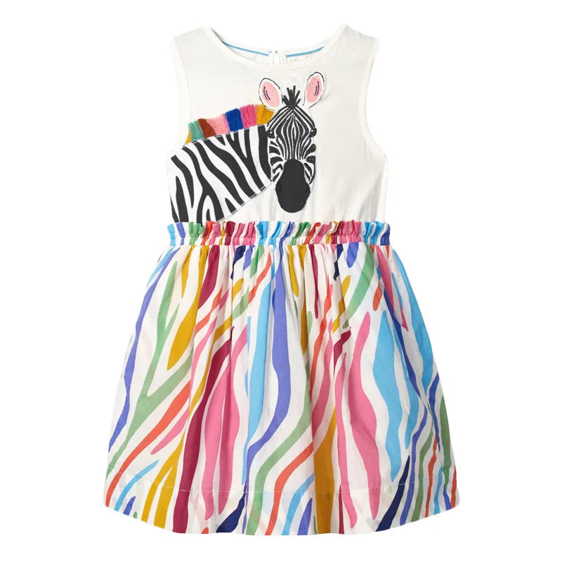 Girls Sleeveless Cotton Dress - Fun at the Zoo