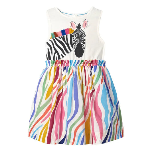 Girls Sleeveless Cotton Dress - Fun at the Zoo