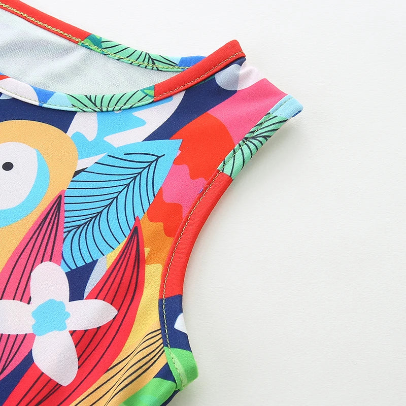 Girls Short Sleeve Parrot in the Jungle Dress