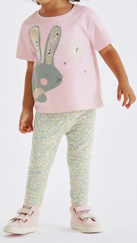 Girls SS T shirt Tops & Floral Leggings