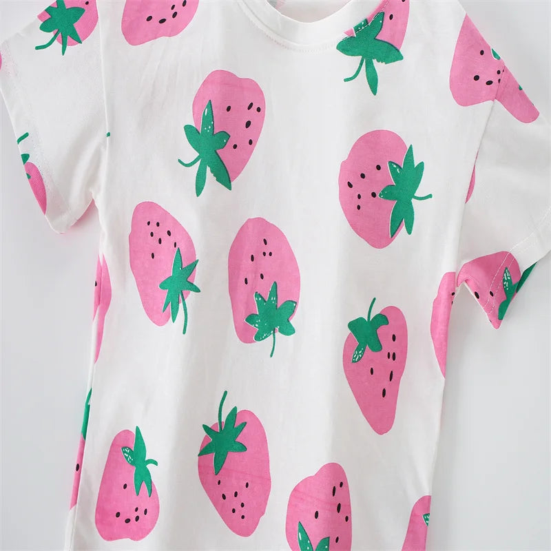 Girls Strawberry Shorts and Short Sleeve T-shirt