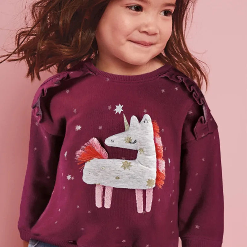 Girls Red Starry Sweatshirt - Unicorn