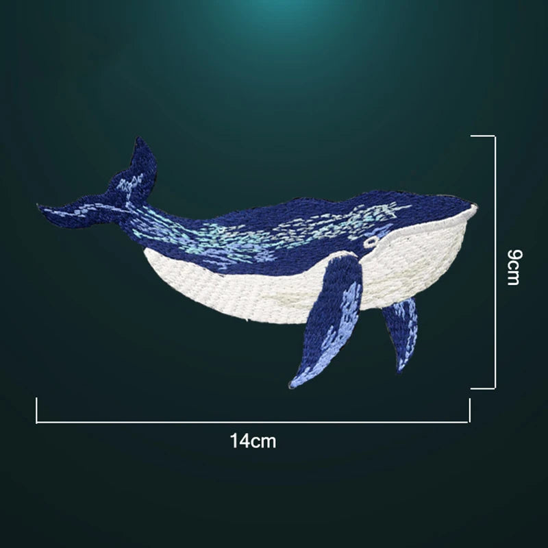 Blue Whale Embroidered Iron On Patches