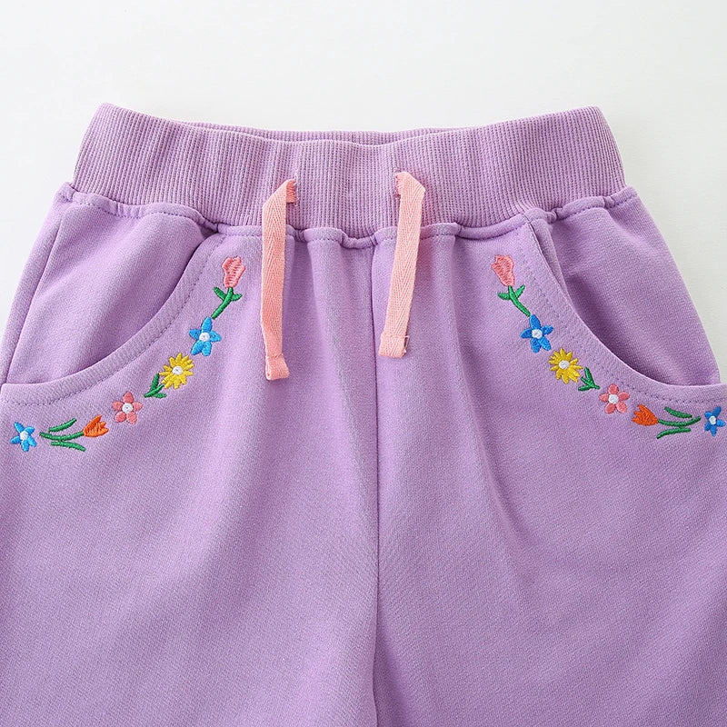Girls Shorts - Embroidered Flowers
