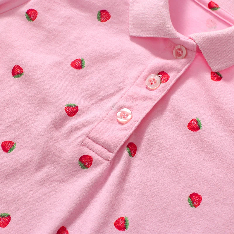 Girls Collared T shirt in Strawberry print