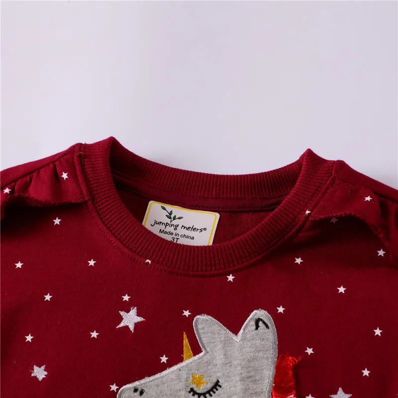 Girls Red Starry Sweatshirt - Unicorn