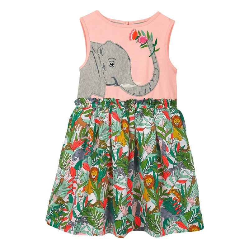Girls Sleeveless Cotton Dress - Fun at the Zoo