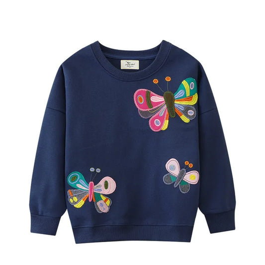 Girls Navy Sweatshirt - Butterflies