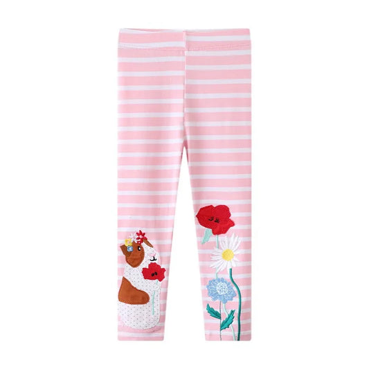 Girls Leggings - Pink Stripey Hamster
