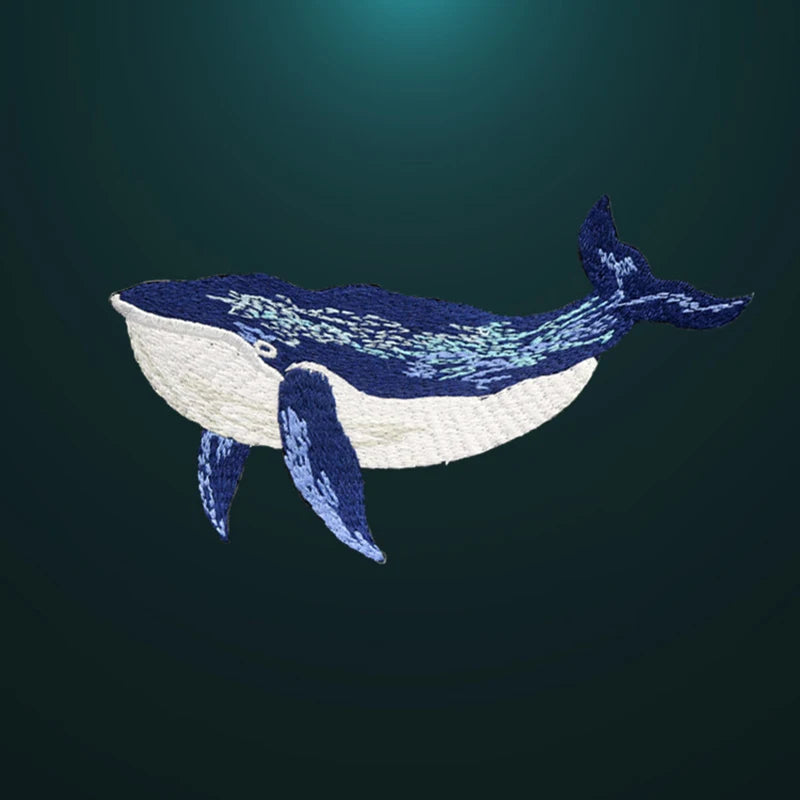 Blue Whale Embroidered Iron On Patches