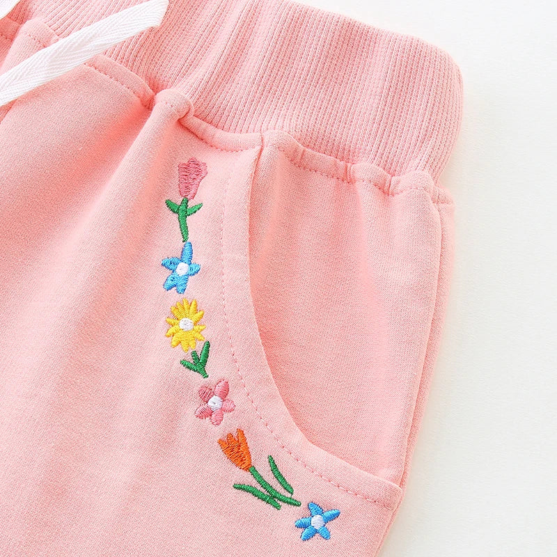 Girls Shorts - Embroidered Flowers