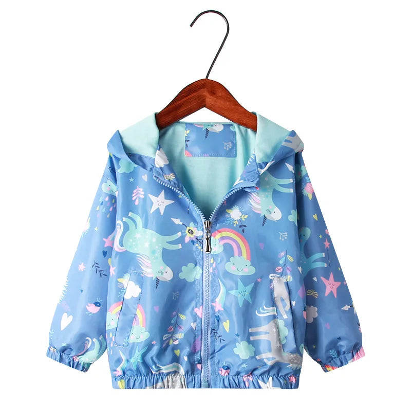 Girls Spring Hooded Jacket (Blue Unicorn)