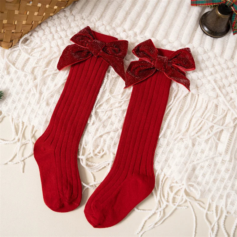 Sparkly Bow Knee High Socks