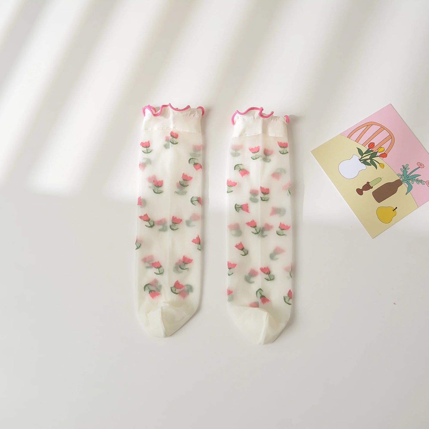 Ultra-thin knee high socks with contrast tipping