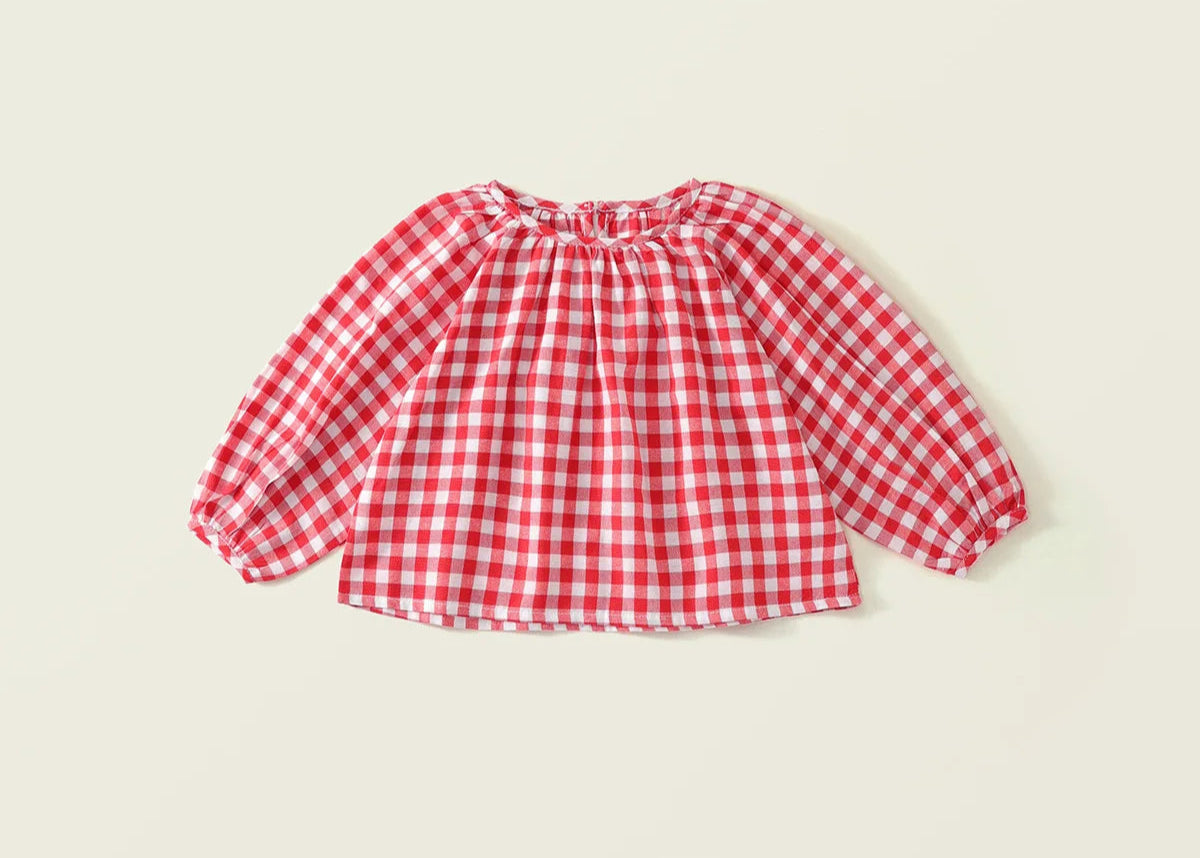 Girls Denim Skirt set with Red gingham shirt
