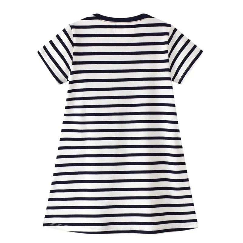 Girls Cats Applique Short Sleeve Dress
