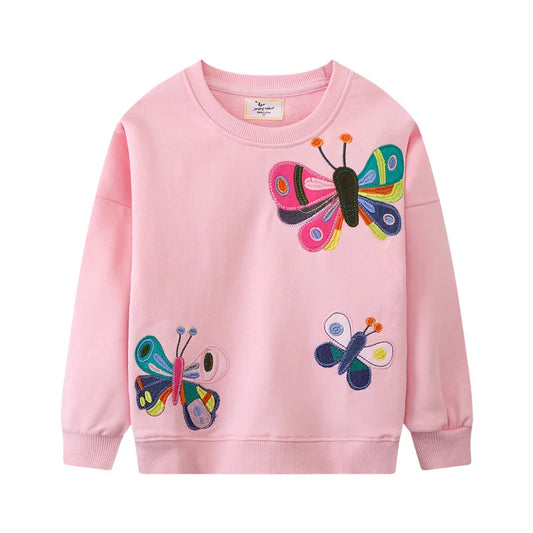 Girls Applique Sweatshirts - Butterflies in Pink