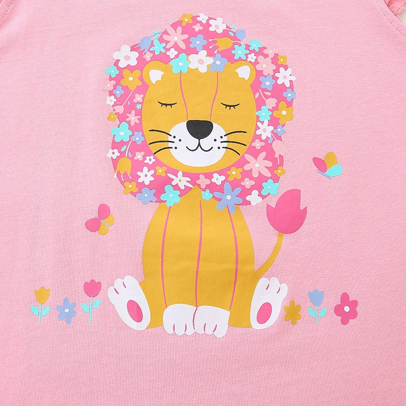 Girls Flutter Sleeve T Shirts and Shorts - Happy Lion