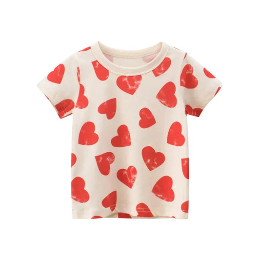 Girls Short Sleeve Hearts T Shirt