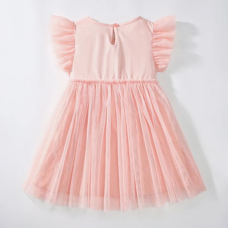 Girls Flutter Sleeve Applique Dress