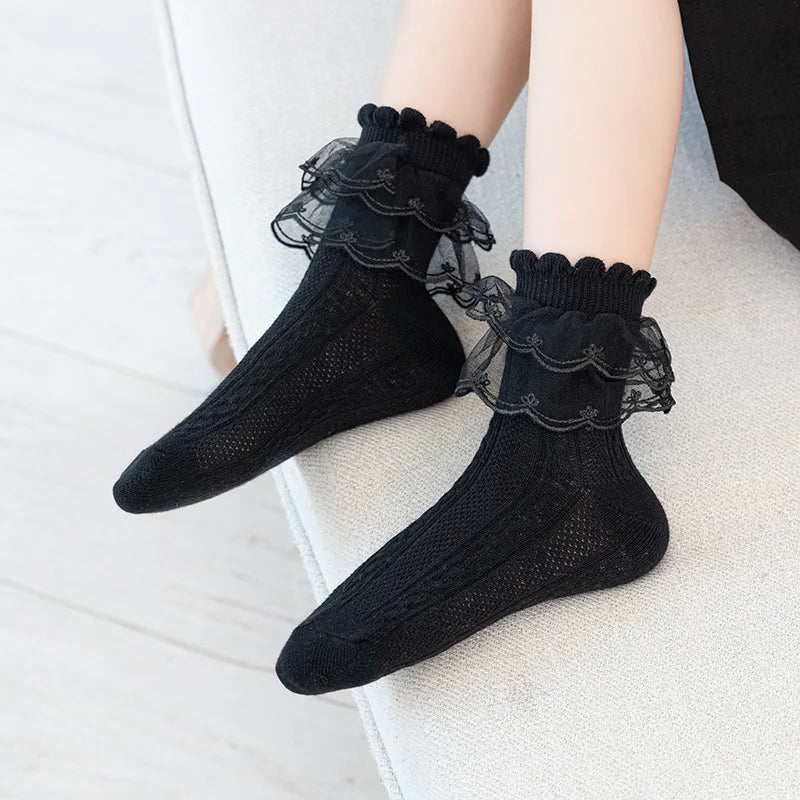 5 Pack Lace Ankle Socks (Black)