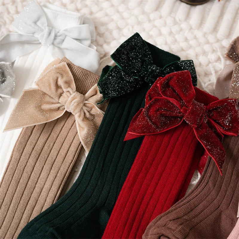 Sparkly Bow Knee High Socks