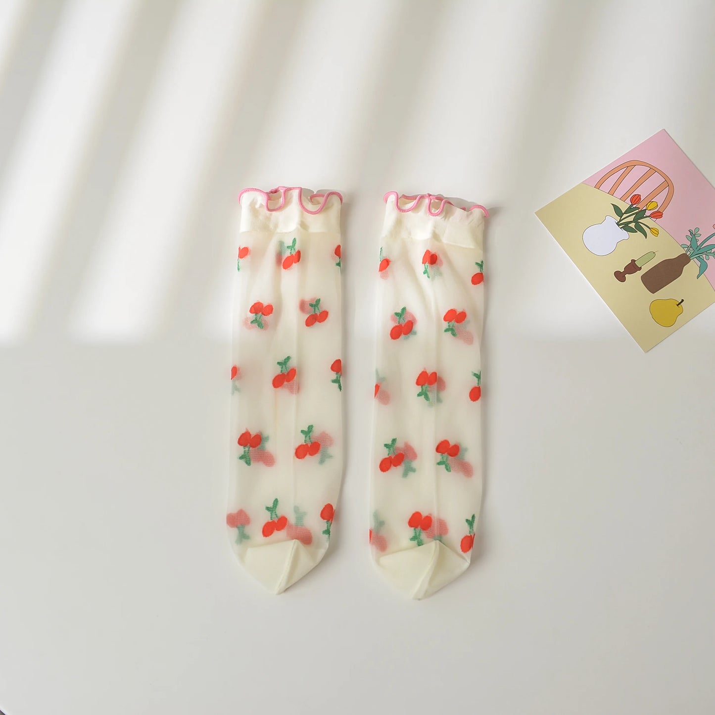 Ultra-thin knee high socks with contrast tipping