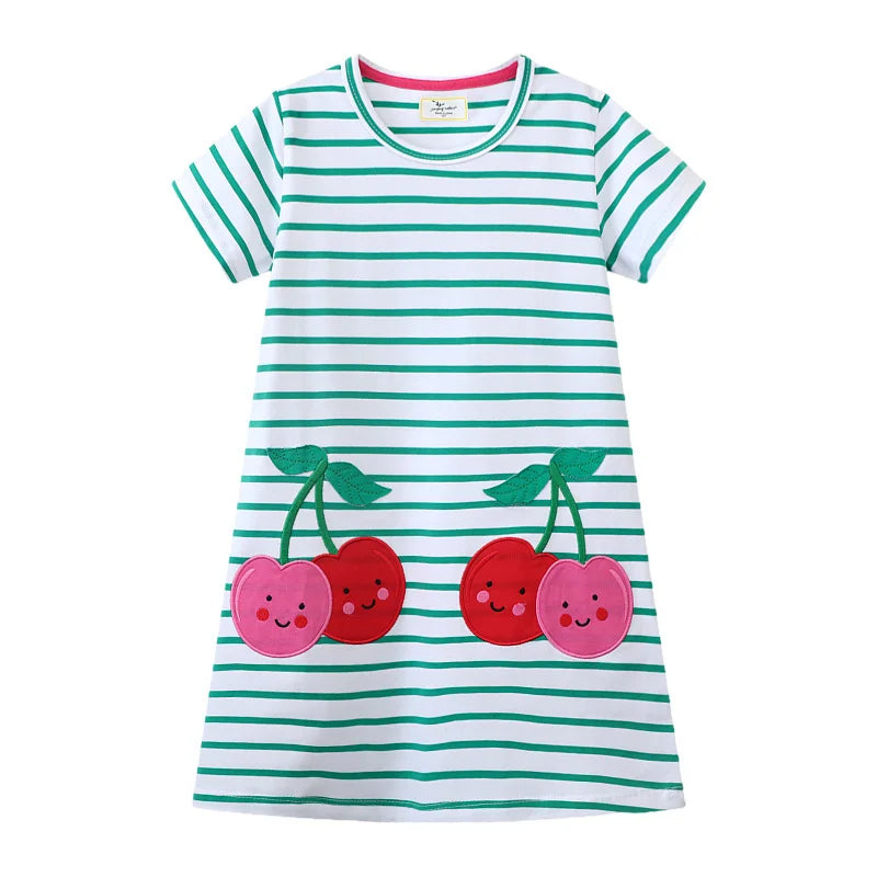 Girls Cherries Applique Short Sleeve Dress
