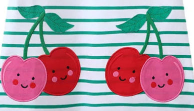 Girls Cherries Applique Short Sleeve Dress