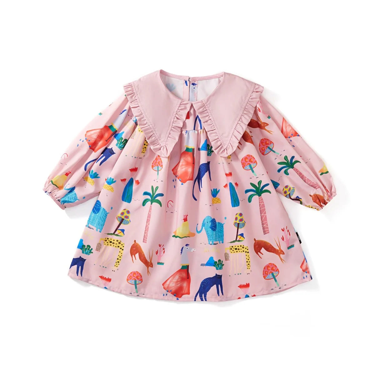 Girls Turndown Collar All Over Printed Dress