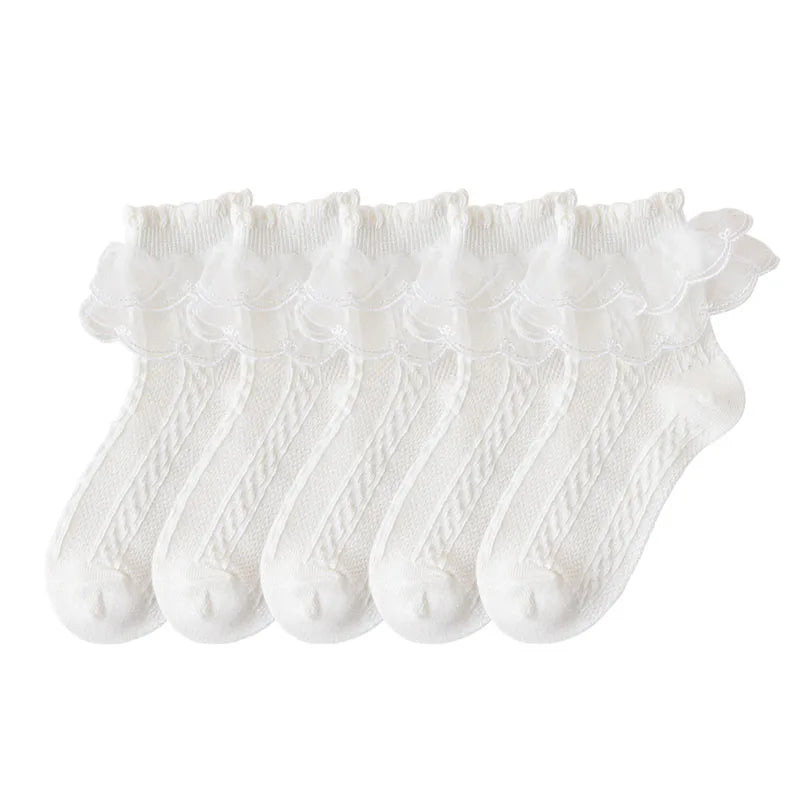 5 Pack Lace Ankle Socks (White)