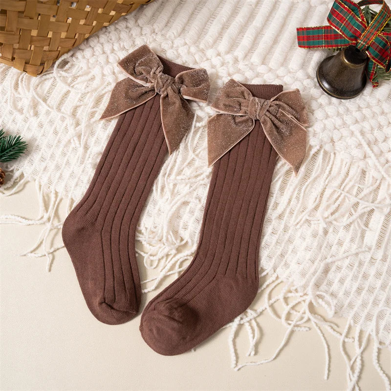 Sparkly Bow Knee High Socks