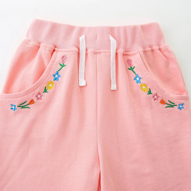 Girls Shorts - Embroidered Flowers