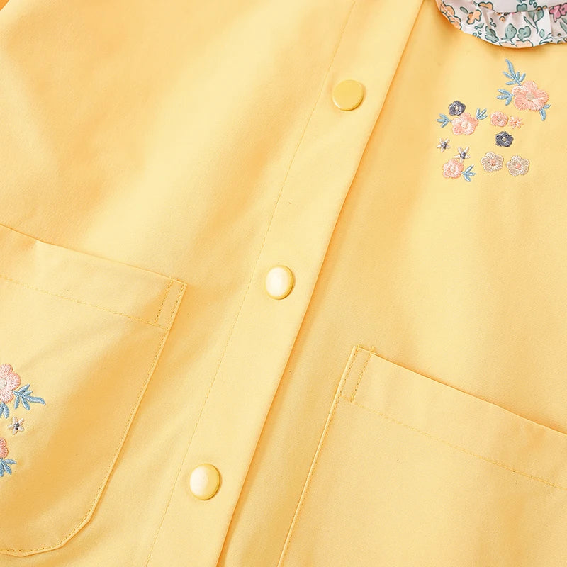 Girls Floral Embroidered Collar Jacket