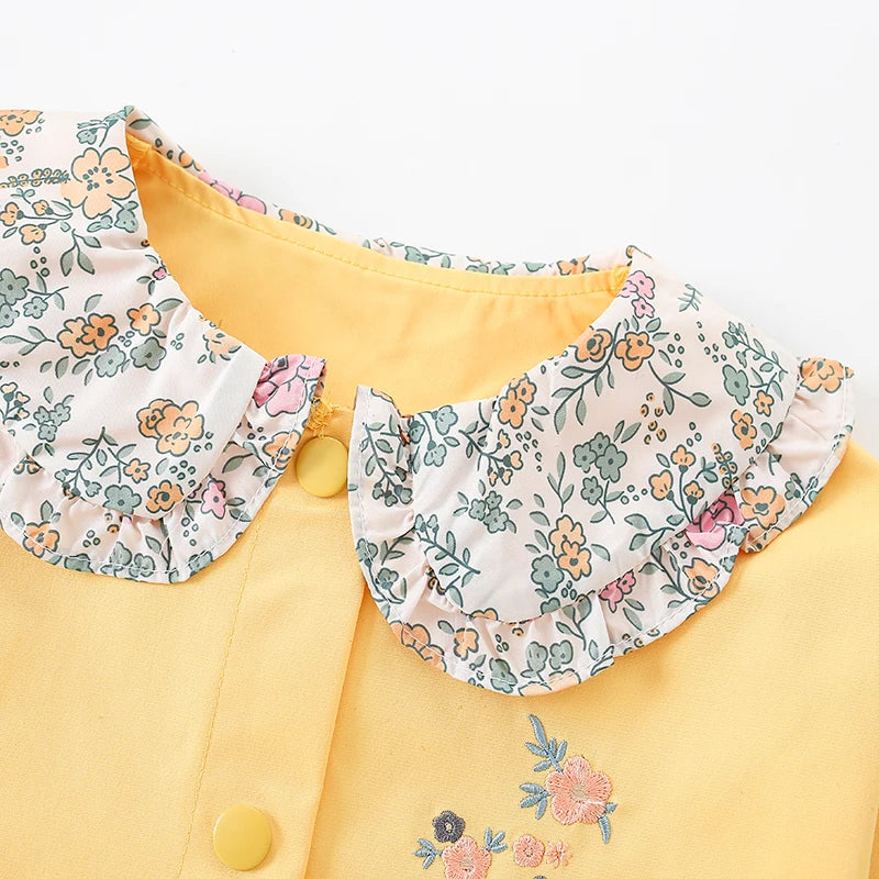 Girls Floral Embroidered Collar Jacket